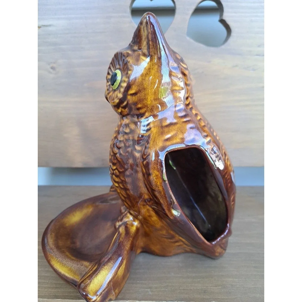 VTV California Pottery Glaze‎ Ceramic Owl Coin Tray Brown Collectable Decorative